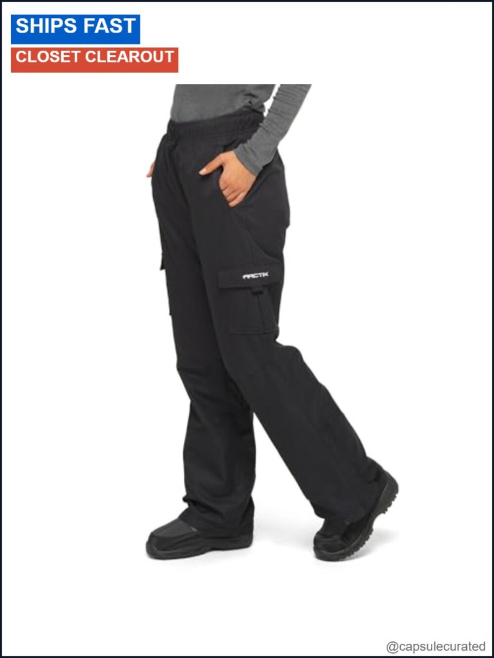 Fleece Lined Cargo Snow Pants Pull On Ski Winter